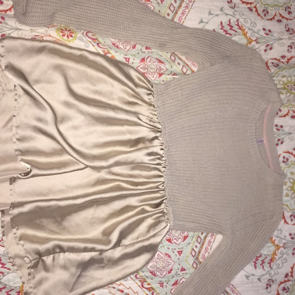Knitted dress with silk bottom
